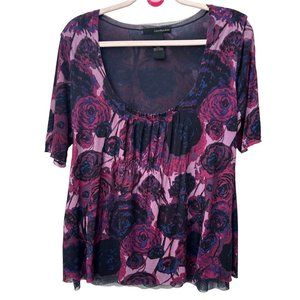 Calvin Klein Jeans Purple Floral Short Sleeve Shirt Size Large
